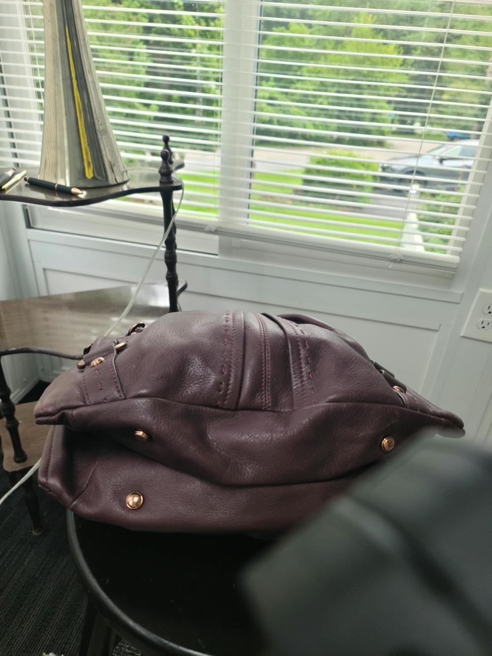 b. makowsky Leather Shoulder Bag - Plum - Picture 9 of 11
